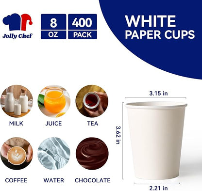 JOLLY CHEF 400 Pack 8 oz Paper Coffee Cups, Water Juice or Tea, Suitable - Image 2