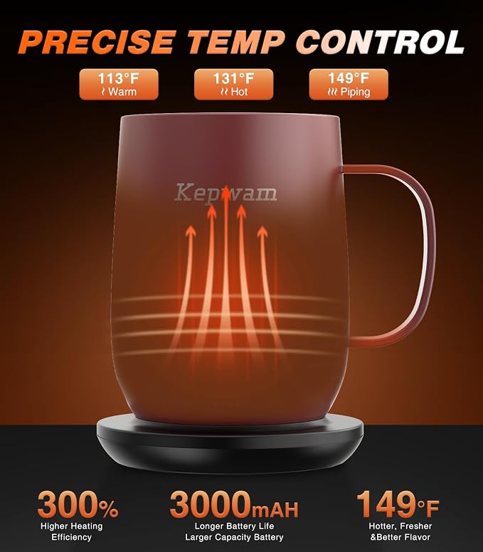 Kepwam Self-Heating Coffee Mug T2, 16oz Electric Heated Mug Hot Up to 149℉ | No - Image 2