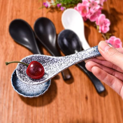 Japanese Ceramic Soup Spoon Set of 5, 5.3" Reactive Glaze Ramen Spoons - Image 7