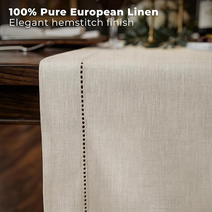 Signature Linen™ by D'Moksha Light Natural Table Runner 90 Inches Long - Image 2