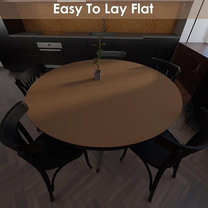 Round Table Pad, 1.8mm Thick, Dia.41 Inch, Leather Table Cover, Dining Table Protector, Mud Color + Champagne Gold