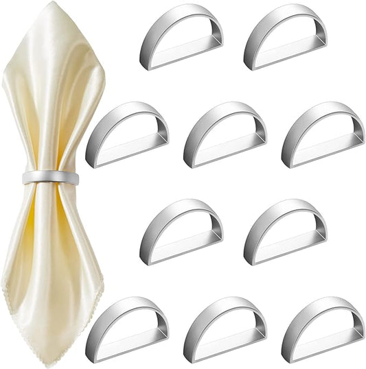 10 Pcs Stainless Steel Napkin Rings Metal Napkin Ring Holders Valentine's Day Modern Serviette Buckles Metallic Adornment for Spring Table Kitchen Dinner Party Wedding(Matte Silver Semicircle)