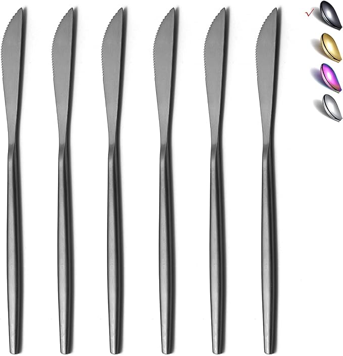 HOMQUEN Dinner Knives 6 Piece, Stainless Steel Matt Black Dinner Knife by HOMQUEN