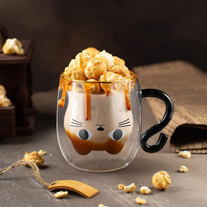 ecooe Cute Cat Mug Glass Coffee Cup 9.8oz Double Walled Glass Mug Cappuccino - Image 5