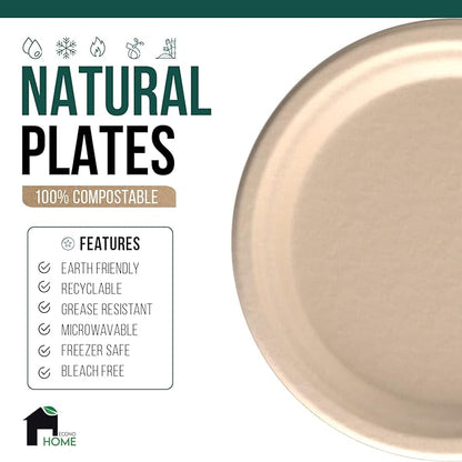 EconoHome 10 Inch Compostable Paper Plates [125-Pack] - Eco-Conscious Disposable Plates Made of Bagasse or Sugarcane Fiber - Microwave, Refrigerator-Safe - Heavy Duty Paper Plates for Dinner