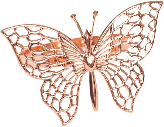 Efavormart 4 Pack | Metallic Blush Rose Gold Laser Cut Butterfly Napkin Rings - Image 7