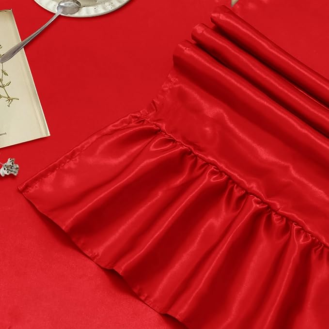2 Pack Red Satin Table Runner 12 x 108 Inch | Ruffle Design, Luxurious Dining - Image 4