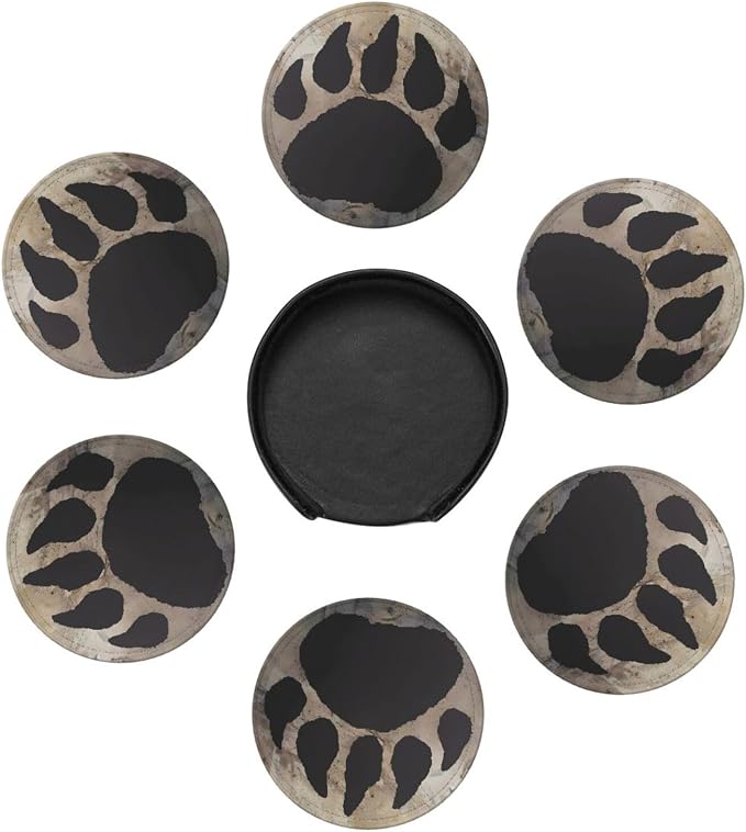 Bear Paw Print Premium Leather Coasters - Image 2