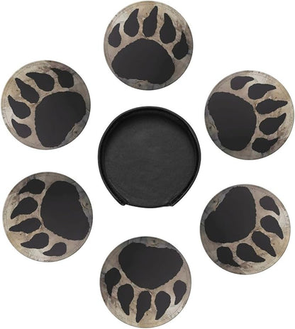 Bear Paw Print Premium Leather Coasters - Image 2
