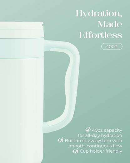 40 oz Insulated Tumbler with Handle and Push-Button Straw Lid, Stainless Steel - Image 5