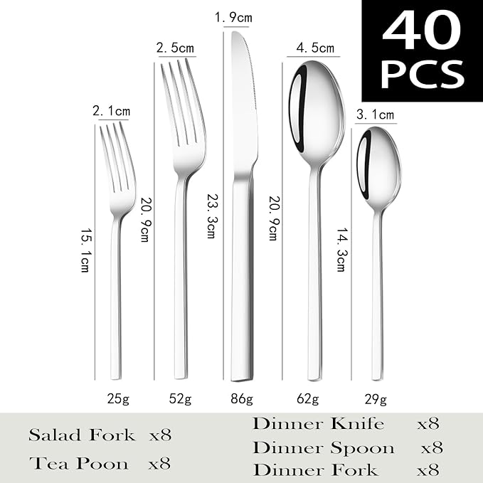Silverware Set, 40-Piece Forged Flatware Cutlery Set Premium Stainless Steel - Image 2