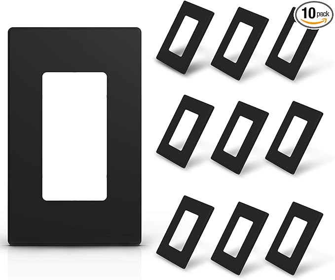 ELEGRP 1-Gang Screwless Decorative Wall Plates, Standard Size Unbreakable Thermoplastic Faceplate Cover for Decorator Receptacle Outlet Switch, UL Listed (10 Pack, Matte Black)
