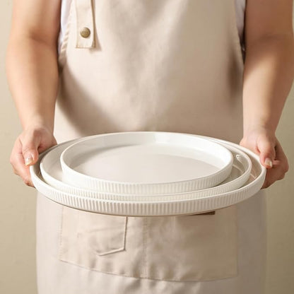 3 Packs Serving Platters, Large Serving Tray, Round Platters for Serving Food, Food Tray for Veggie Fruit Snack Dessert Cheese, White Ceramic Serving Trays for Party, Entertaining, 12.8”/10.8”/8.8”