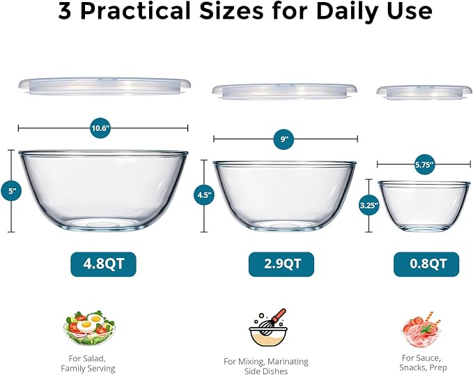 E-far Glass Mixing Bowls with Airtight Lids Set - Image 2
