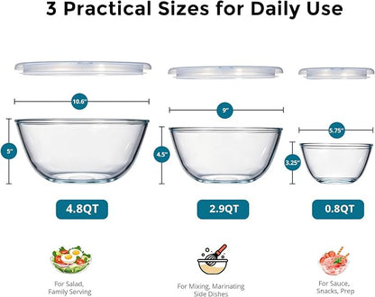 E-far Glass Mixing Bowls with Airtight Lids Set - Image 2