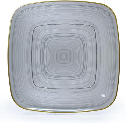 " OCCASIONS " 100 Plates Pack,(50 Guests) Premium Wedding Party Disposable Plastic Plates Set -50 x 10'' Dinner + 50 x 7'' Salad/Dessert (Belize Square in Black & Gold)