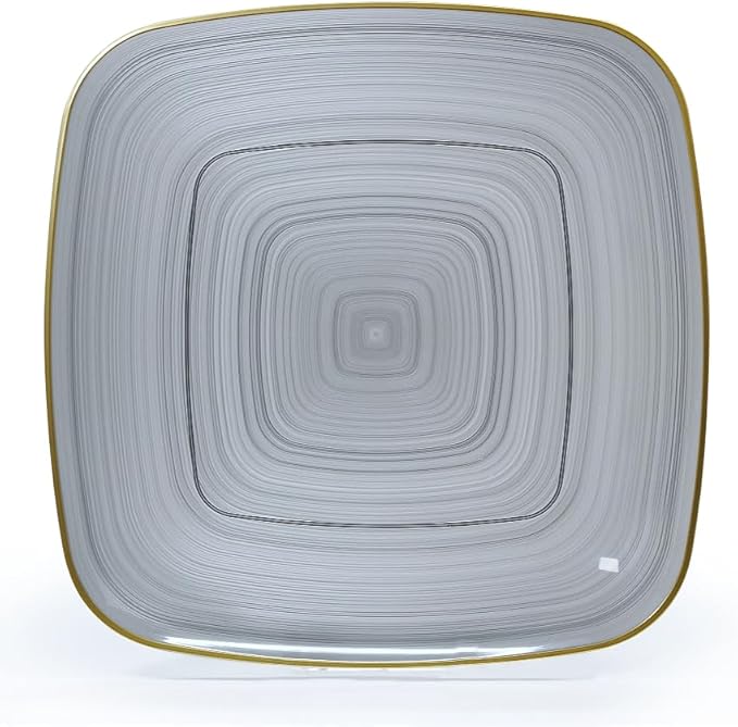 " OCCASIONS " 120 Pieces Pack,(60 Guests) Premium Wedding Party Disposable Plastic Plates Set -60 x 10'' Dinner + 60 x 7'' Salad/Dessert (Belize Square in Smoke Gray & Gold)