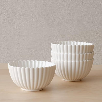 WENSHUO Flower-Shaped Daisy Bowl Set, 5.5-Inch, 17oz, Pack of 4 (Nacre White)