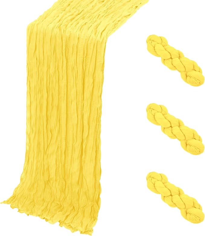 3 Pack Lemon Yellow Cheesecloth Table Runner, 17 x 108 Inch, Gauze Cheese Cloth by Yorcari