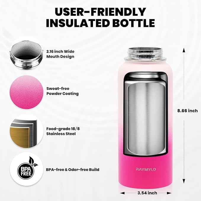 RAYMYLO Insulated Water Bottle 32 oz, Triple Wall Vacuum Stainless Steel | - Image 5