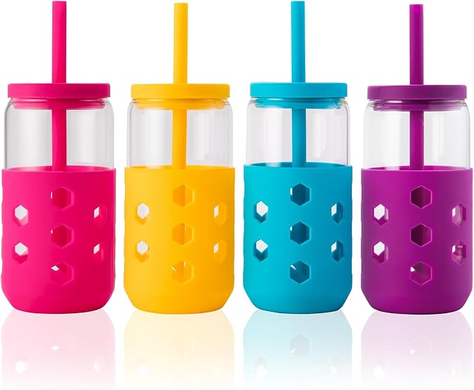 Mrsdry 16 oz Glass Cups with Lids and Straws by Mrsdry