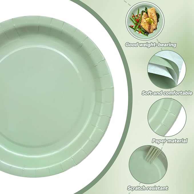 96 Pieces Sage Green Tableware Party Supplies - Image 3