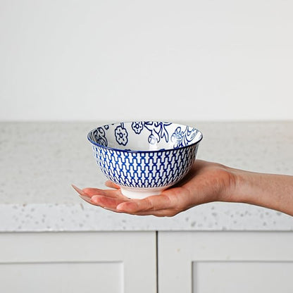 Ceramic Dessert Bowls Set - Small 12 Oz Cereal Bowls - 4.75 Inch Ice Cream Bowls for Fruit, Snack, Side Dishes, Dipping Sauce - Microwave Dishwasher Safe - Set of 6 - Vintage Blue
