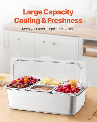 VEVOR Countertop Food Serving Display Container, 5 Pan Stainless Steel Food - Image 4