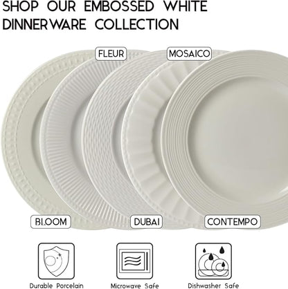 Tabletops Gallery Embossed Bone White Porcelain Round Dinnerware Collection- - Image 5