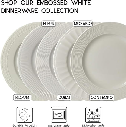 Tabletops Gallery Embossed White Porcelain Round Dinnerware - Image 6