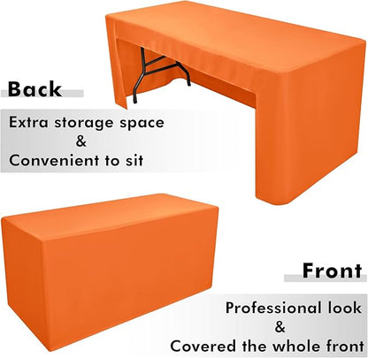 Nasitos 2 Pack Orange Tablecloth Rectangle Fitted for 4 Foot-Open Back Valentines Tablecloth Fabric Washable and Wrinkle Resistant Table Cover for Trade Show, Parties, Banquet, Buffet, Baby Shower