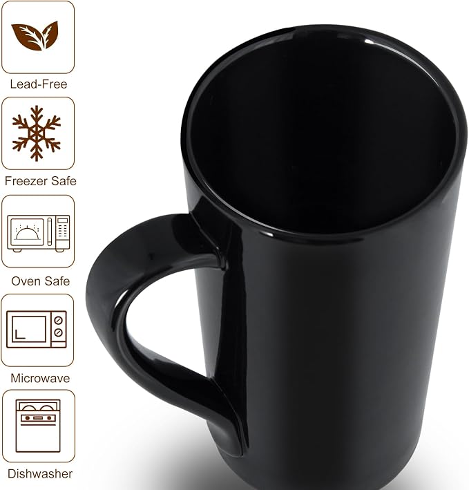 20 oz Ceramic Black Coffee Mugs Set of 6, Large Tall Coffee Mug - Image 2