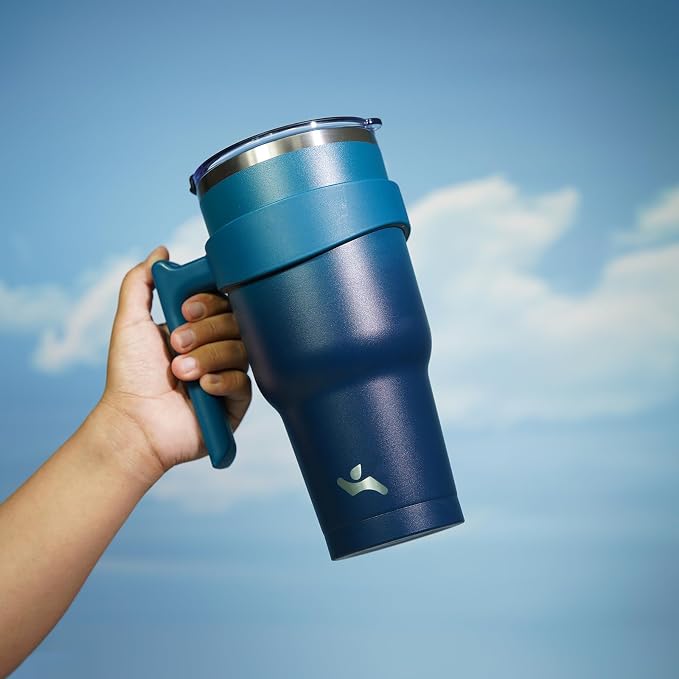 Konokyo 30 oz Tumbler with Handle and Straw, Insulated Travel Mug | Indigo - Image 5