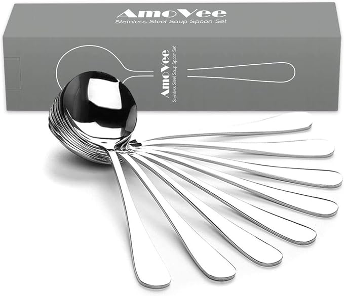 Soup Spoons, Wholesale Spoons Silverware, Round Stainless Steel Spoon Set of 8 - Image 2