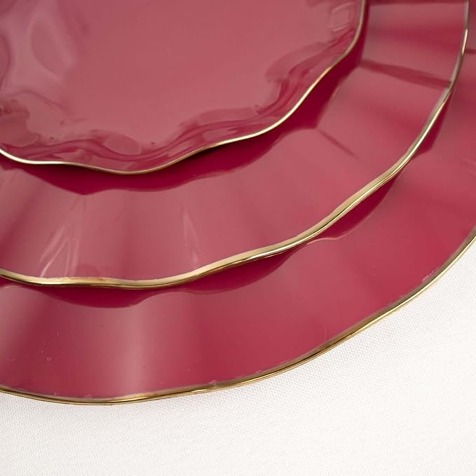 Efavormart 10 Pack | Burgundy 6" Round Plastic Dessert Salad Plates, Disposable - Image 8