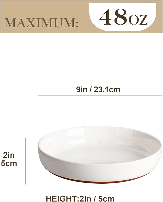 MALACASA 48 Oz Pasta Bowls Set of 4, Ceramic Soup Bowls, TARA Khaki White | - Image 2