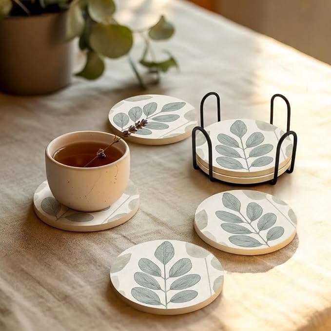 VEYRO Ceramic Coasters Set of 6 or 4 – Absorbent Stone Drink Coasters - Image 2