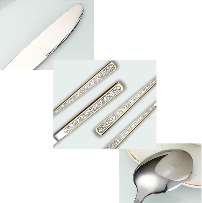 40-Piece Embossed Gold Silverware Set, 18/0 Stainless Steel Flatware Fancy - Image 6