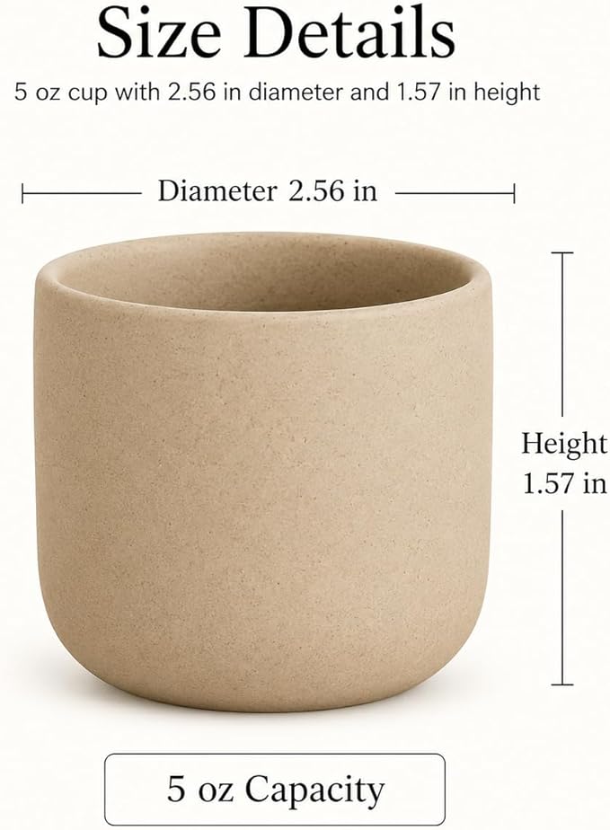 Ceramic Espresso Cups Set of 4, 5 oz Natural Beige Cortado Cups | 5 oz - Image 2