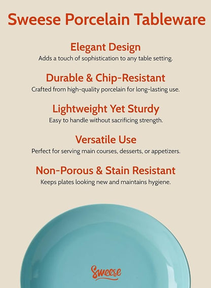 Sweese Porcelain Dinner Plates - 11 Inch Dinner Plates Set of 6 - Dishwasher, Microwave, Oven Safe - Azure Dreamscape Color