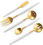 VANVRO Matte White Gold Serving Silverware Set, 5-Piece Round Shared Utensils by VANVRO