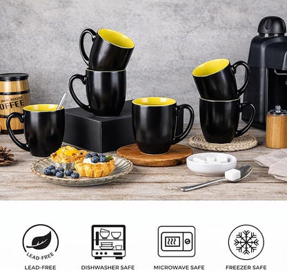 GBhome 16 oz Coffee Mugs Set of 6, Ceramic Coffee Cups- Yellow - Image 6