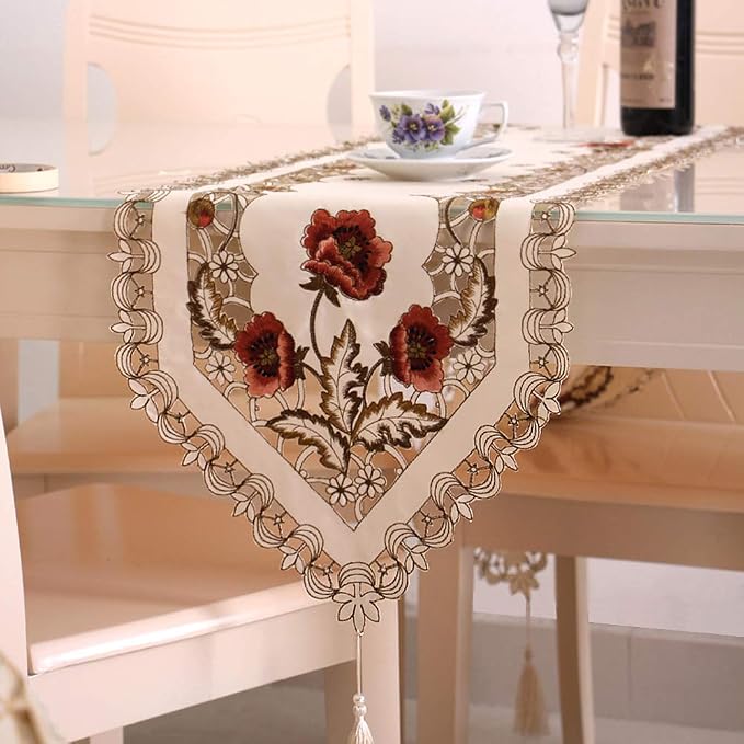 Arzoe Vintage European Flower Lace Table Runner Elegant Runners Cabinet Dining - Image 6