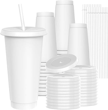 24 oz Plastic Cups With Lids and Straws, Sturdy & Food-Safe Iced Coffee Cups by Unknown