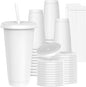 24 oz Plastic Cups With Lids and Straws, Sturdy & Food-Safe Iced Coffee Cups by Unknown