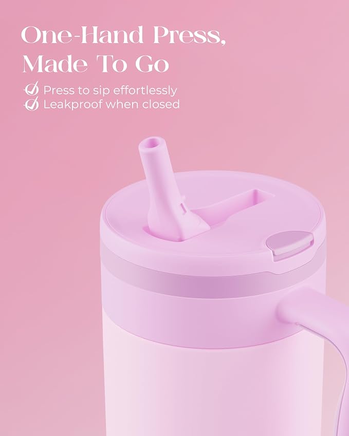 40 oz Insulated Tumbler with Handle and Push-Button Straw Lid, Stainless Steel - Image 3