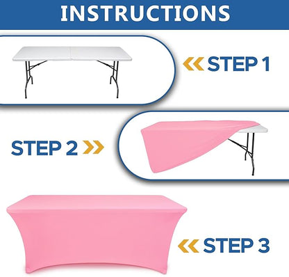 Table Cover for 6 Foot Rectangle Tables-8 Pack Pink Fitted Stretch Tablecloth-Elastic Spandex Tablecloths for Party, Wedding, Vendor Booth Display, Banquet Buffet Event, Craft Trade Show
