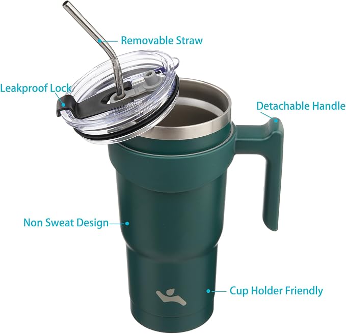 Konokyo 20 oz Tumbler with Handle and Straw, Insulated Travel Mug | Lavender; - Image 2