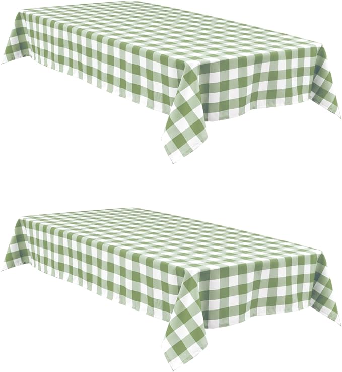 Buffalo Plaid Tablecloth 54 x 108 inch 2 Pack Sage Green and White | Waterproof by Hiasan