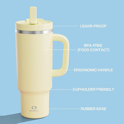 ENCOOL 40 oz Tumbler with Handle and Straw: Stainless Steel Insulated Tumbler - Image 6